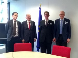 Endocrine Society members meet with European Commissioner for Health and Food Safety in Brussels, Belgium to discuss impact of EDCs on human health. From left to right – Remy Slama, PhD; Commisioner Vytenis Andriukaitis, MD; Leonardo Trasande, MD, MPP; and Jean-Pierre Bourguignon, MD.