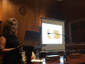 Society member Tracey J. Woodruff, PhD, MPH, speaks about flame retardant chemicals and the risks they pose to children at the Congressional briefing celebrating 25 years of research on endocrine-disrupting chemicals on Sept. 21, 2016.