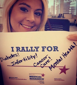 Society employee Ivonne Kalinski showing her support endocrine research in her selfie with the #IRallyFor ____ hashtag.